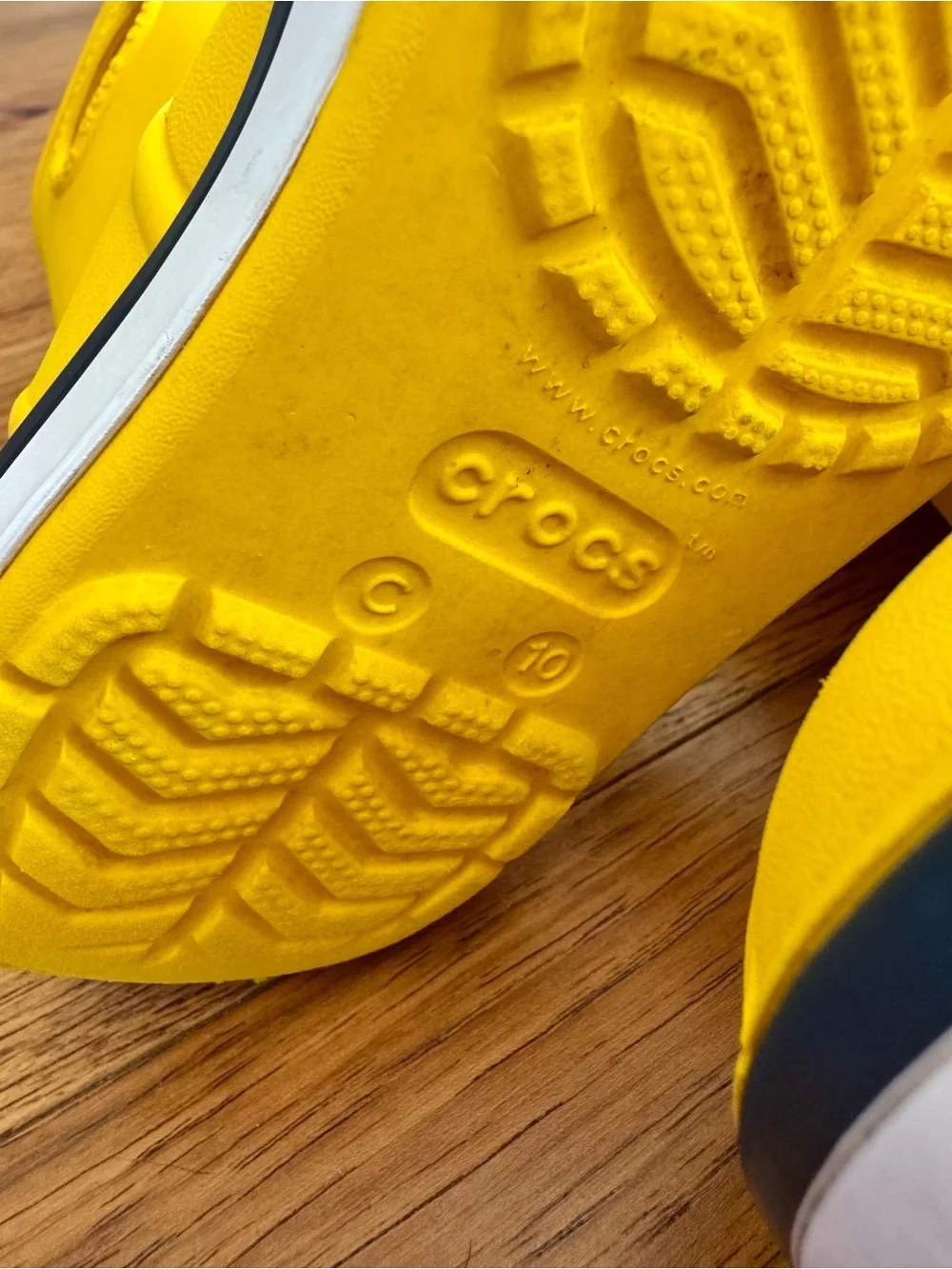 CROCS Kids' Bright Yellow Waterproof Rain Boots with Dark Blue & White Trim